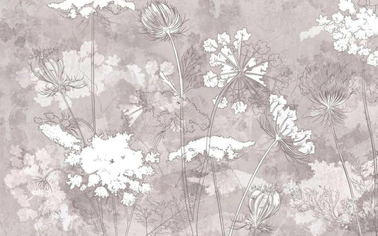 Wildflowers Wallpaper, Floral Wallpaper, Soft Color Romantic Wall Mural, Peel and Stick Wallpaper, Drawing Wallpaper, Flowers Wallpaper