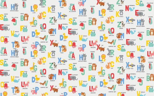 Alphabet and Letters with Cute Animals Kids Wallpaper, Learning to Read Wallpaper For Kidsroom, Animals Wallpaper Nursery, Baby Wallpaper