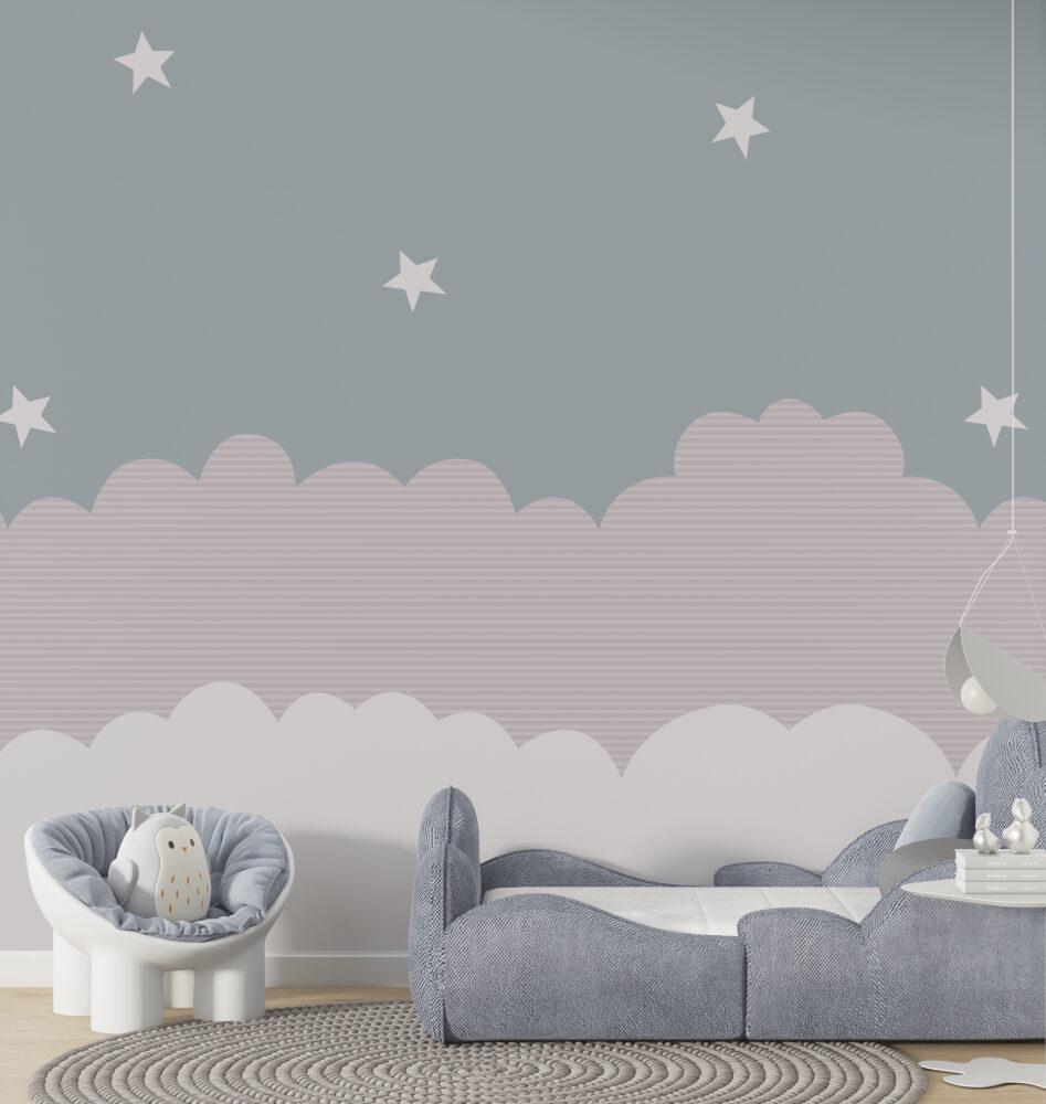 Cloud And Star Patterned Kids Wallpaper, Wallpaper Nursery, Child Wallpaper, Sky Baby Wallpaper, Cloudy Wallpaper, Wallpaper for School