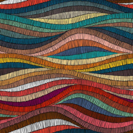 Traditional Colorful Waves Wallpaper, Vibrant Colored Wall Mural, Peel and Stick Wallpaper, Stylish Room Design, Geometric Pattern Wallpaper