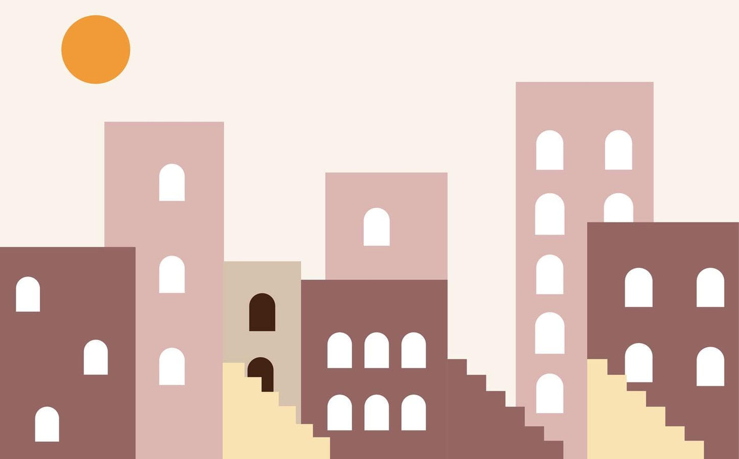 Pictorial City View Wallpaper For Kidsroom, Soft Pink Wallpaper Nursery, Childroom Wallpaper, Peel and Stick Wallpaper, Watercolor Wallpaper