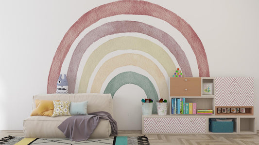 Rainbow Kids Wallpaper in Soft Colors, Watercolor Wallpaper for Kidsroom, Pink Wallpaper Nursery, Colourful Cute Baby Girl Wallpaper