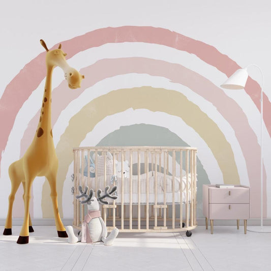 Rainbow Kids Wallpaper For Kidsroom in Light Shades, Soft Wallpaper Nursery, Child Wallpaper, Peel and Stick Wallpaper, Baby Girl Wallpaper