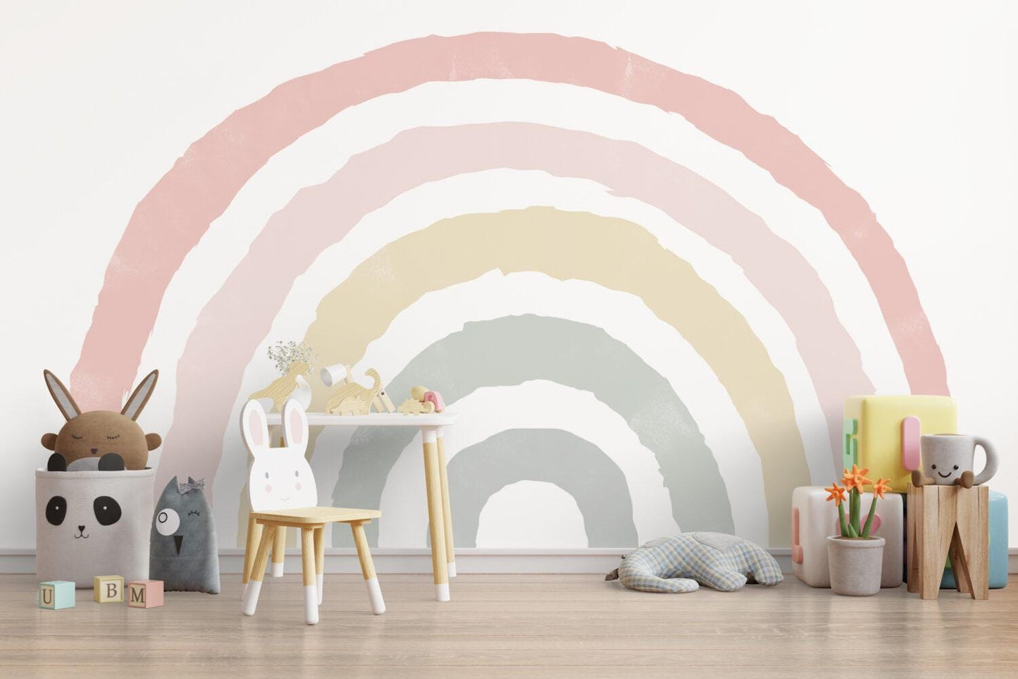 Rainbow Kids Wallpaper For Kidsroom in Light Shades, Soft Wallpaper Nursery, Child Wallpaper, Peel and Stick Wallpaper, Baby Girl Wallpaper