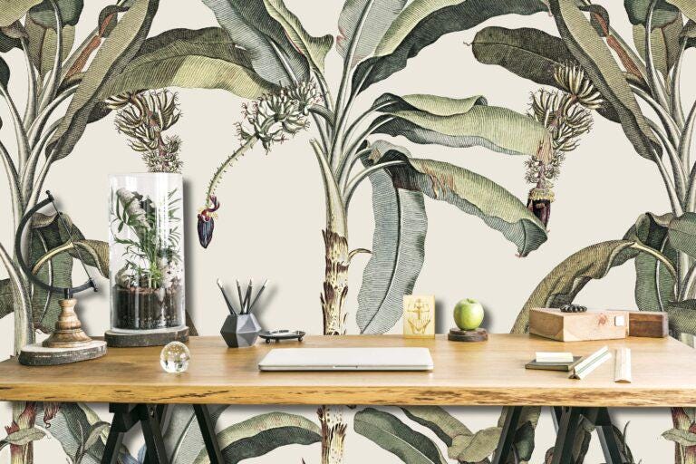 Tropical Palm Trees Exotic Plant Floral Wallpaper, Leaves Wallpaper, Bohemian Wallpaper, Botany Peel and Stick Mural, Stylish Wall Design