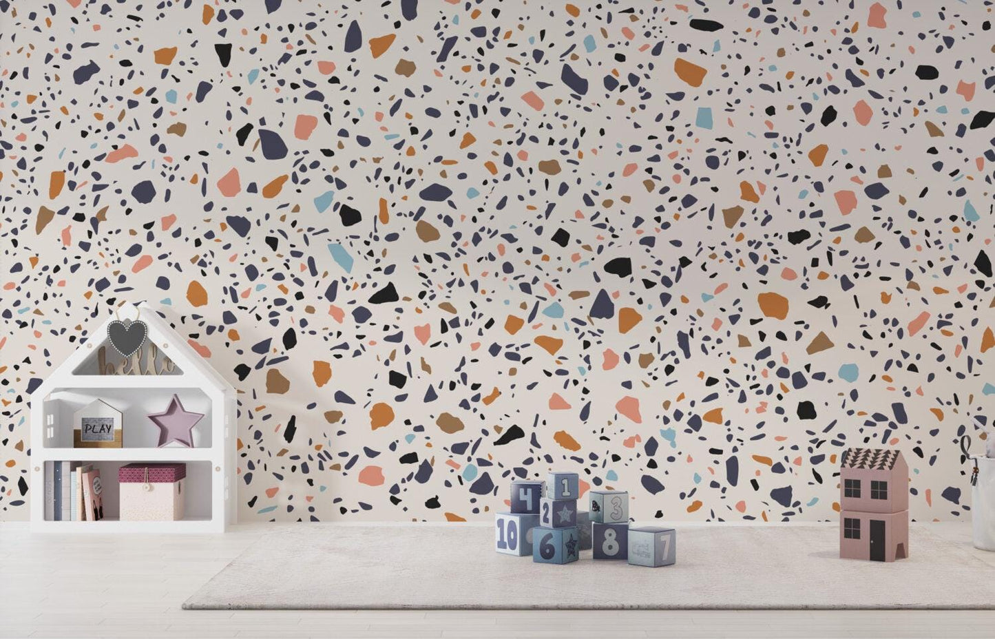Small Colored Stone Patterns Kids Wallpaper on a White Background, Child Wallpaper, Bright Wallpaper Nursery, Colourful Baby Room Wallpaper