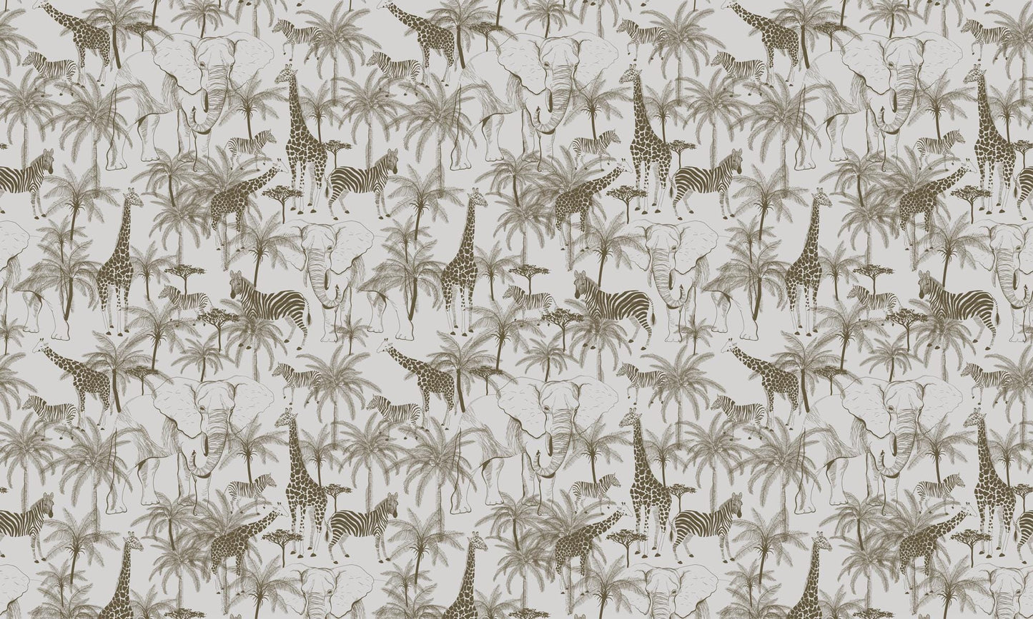 Minimalist Safari Kids Wallpaper, Elephant Giraffe Zebra Wallpaper, Jungle Animals Wallpaper Nursery, Baby Wallpaper, Beige Wallpaper