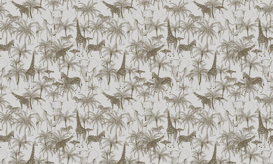 Minimalist Safari Kids Wallpaper, Elephant Giraffe Zebra Wallpaper, Jungle Animals Wallpaper Nursery, Baby Wallpaper, Beige Wallpaper