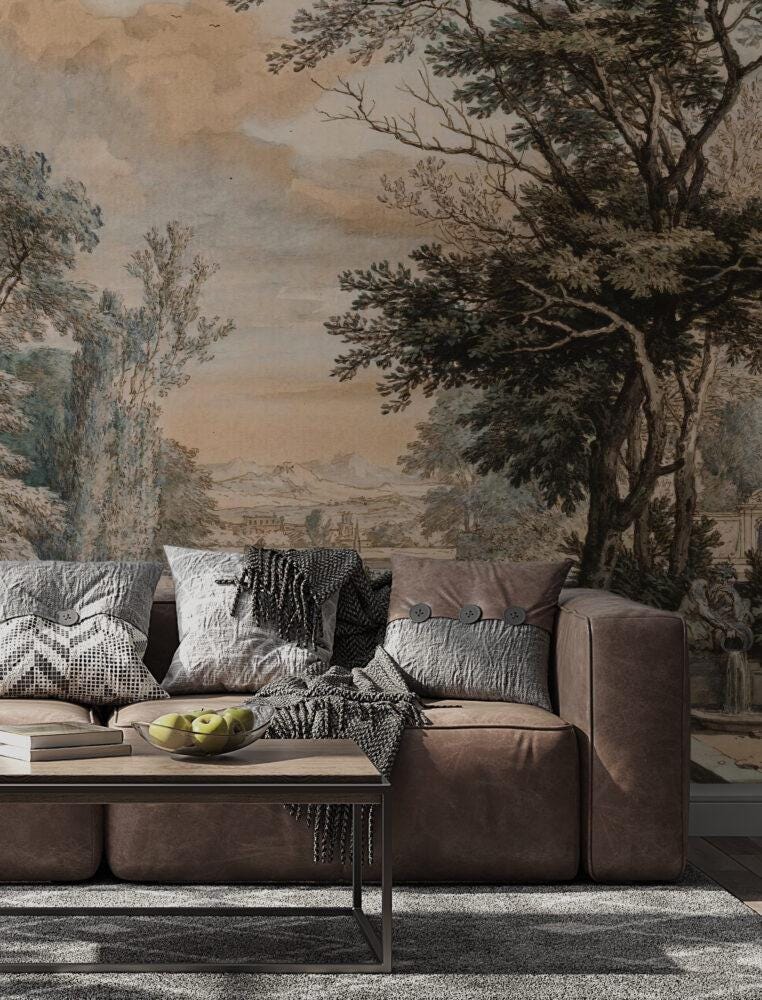 Ancient Rome Wallpaper, Bohemian Wallpaper, Trees Mural Peel and Stick Wallpaper, Antique Wallpaper, Nostalgic Wallpaper, Drawwing Wallpaper