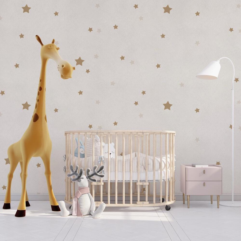 Beige Baby Wallpaper, Star Pattern Wallpaper For Kidsroom, Wallpaper Nursery, Child Wallpaper, Sky Baby Wallpaper, Bright Kids Wallpaper