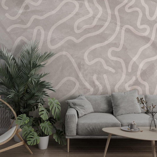 Patterned Wallpaper in Cream Tones, Modern Patterned Wallpaper, Bright Stylish Room Design, Special Design Wallpaper, Beige Wallpaper