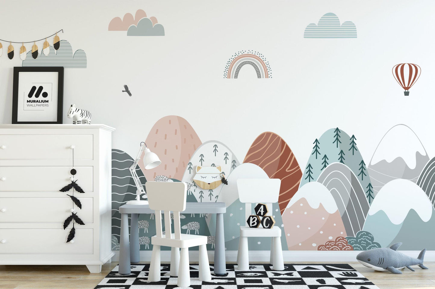 Modern Abstract Mountains Wallpaper, Colorful Mountain Geometric Pattern Kids Wallpaper, Boho Wallpaper, Peel & Stick Illustration Wallpaper