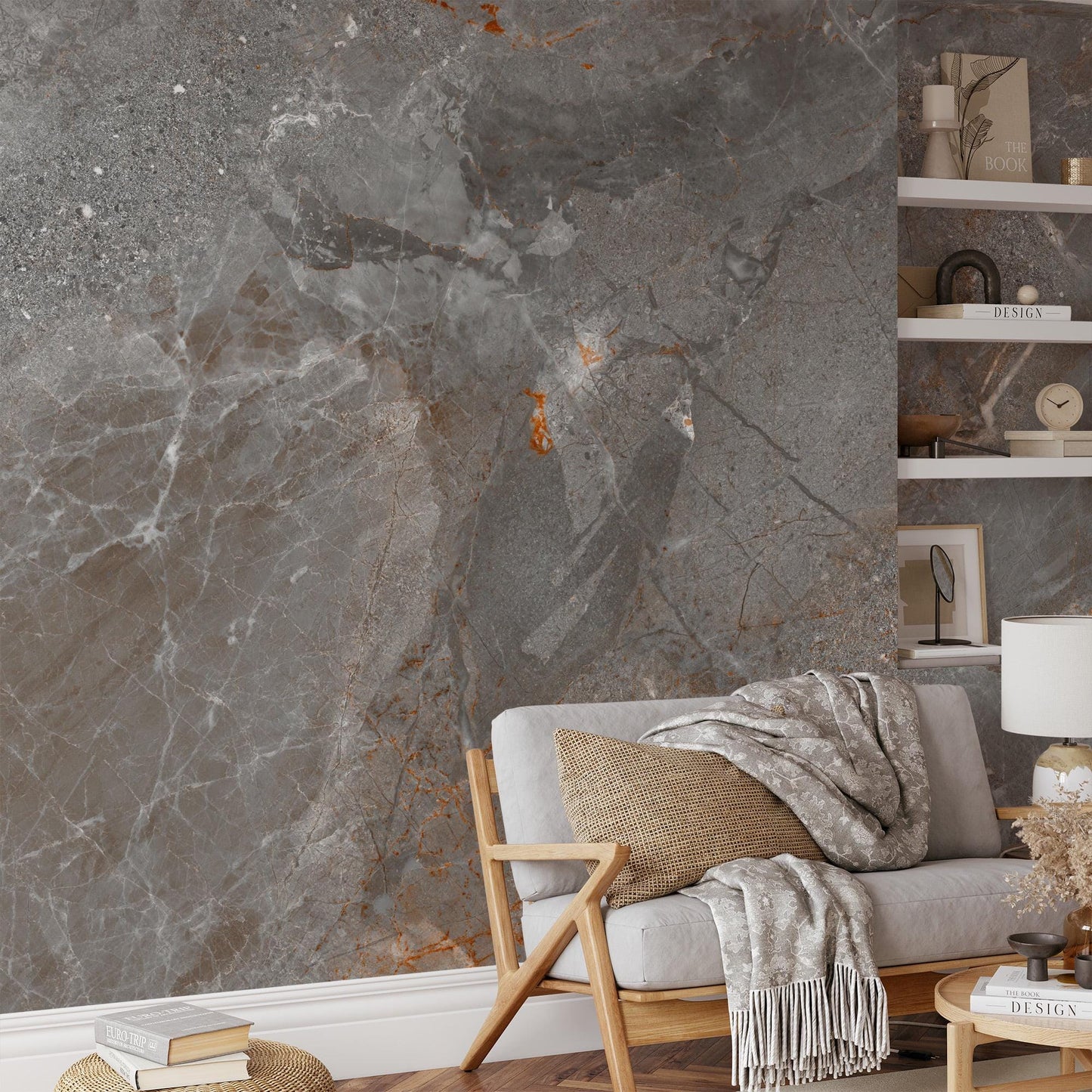 Copper Cracked Stone Marble Textured Wallpaper, Design Marble Effect Wallpaper, Modern Wallpaper, Natural Looking Stone Wallpaper