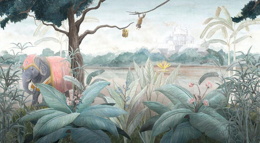 3D Wallpaper with Elephant in the Forest, 3D Wallpaper, Exotic Plant Floral Wallpaper, Palm Leaves Bohemian Wallpaper, Wild Life Wallpaper