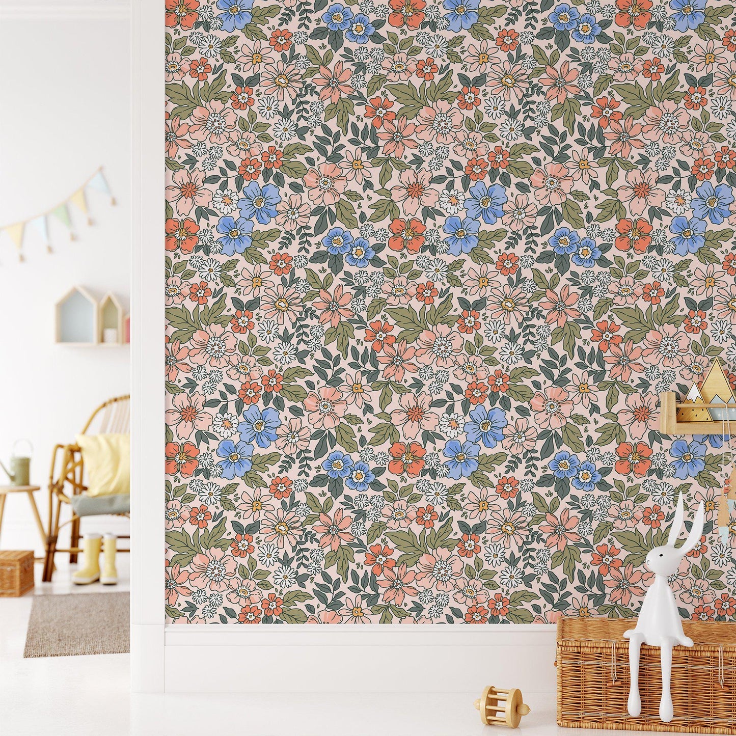 Tiny Little Flowers Wallpaper, Colourful Floral Wallpaper Nursery, Bloom Baby Girl Wallpaper, Illustration Kids Wallpaper