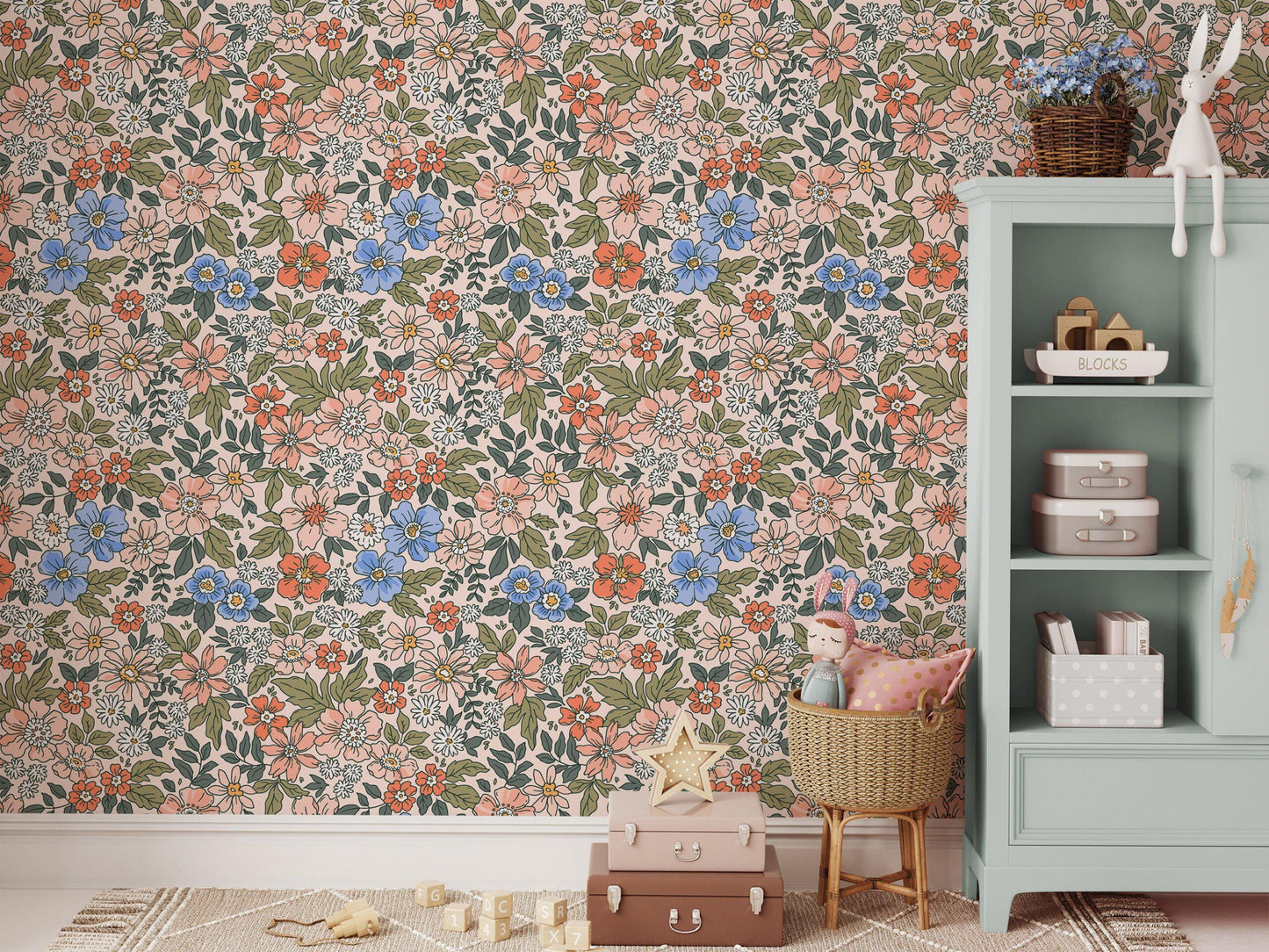 Tiny Little Flowers Wallpaper, Colourful Floral Wallpaper Nursery, Bloom Baby Girl Wallpaper, Illustration Kids Wallpaper