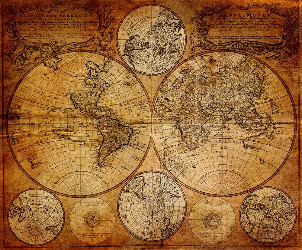 Antique World Map Wallpaper, Ancient Bohemian Wallpaper, Peel and Stick Historical Wallpaper, Nostalgic Wallpaper, Drawwing Wallpaper