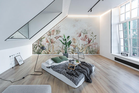 Exotic Flowers Wallpaper in Pastel Tones, Floral Wallpaper, Soft Color Romantic Wall Mural, Peel and Stick Wallpaper, Drawing Wallpaper