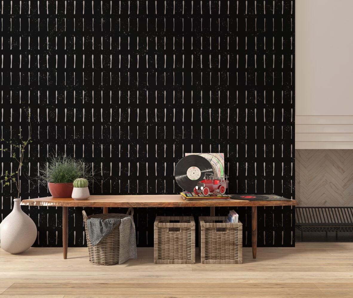 White Stripes Pattern Wallpaper on Black Background, Peel and Stick Wallpaper, Stylish Room Design, Modern Abstract Pattern Wallpaper