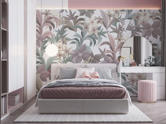 Colorful Flower Petals Wallpaper in Soft Tones, Floral Wallpaper, Pastel Romantic Wall Mural, Peel and Stick Wallpaper, Drawing Wallpaper