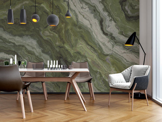 Marble Wallpaper in Green Shades, Abstract Peel and Stick Wallpaper, Stylish Room Design, Modern Pattern Wallpaper, Cool Green Wavy Mural