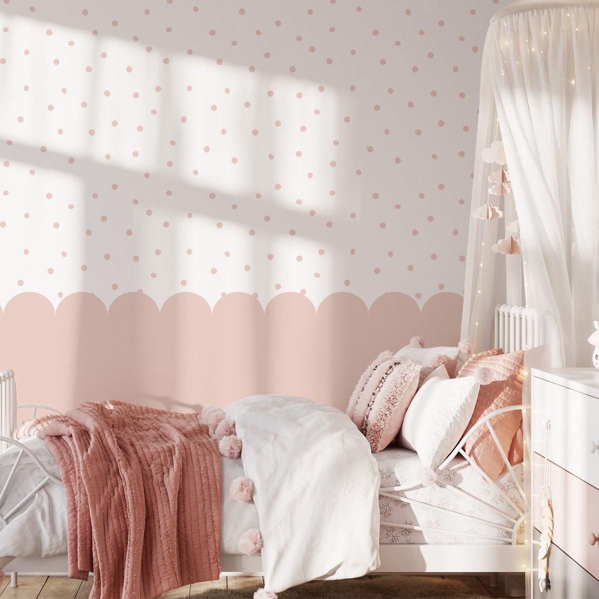 Ruffles and Polka Dot Pink Wallpaper, Watercolor Mural Nursery, Pink Waves Baby Girl Wallpaper , School Wallpaper, Pink Baby Room Wallpaper