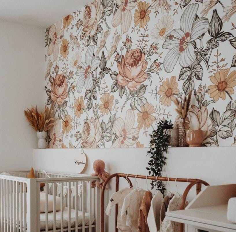 Daisy Rose Hibiscus Flowers Wallpaper, Floral Wallpaper, Colourful Romantic Wall Mural, Peel and Stick Wallpaper, Spring Themed Wallpaper