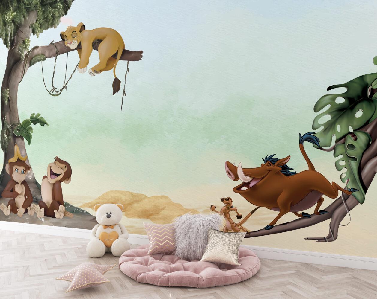 The Lion King Simba and His Happy Friends Wallpaper, Wallpaper Nursery , Nature Child Wallpaper , Animal Wallpaper, Peel and Stick Wallpaper