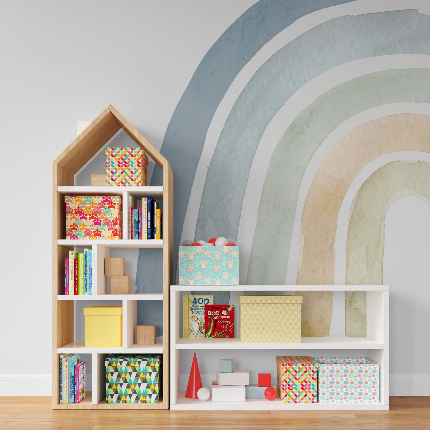 Rainbow Wallpaper in Shades of Blue, Wallpaper Nursery in Soft Color, Child Wallpaper, Peel and Stick Kids Wallpaper, Baby Boy Wallpaper