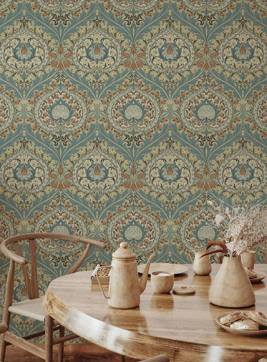 William Morris Turquoise Eden Heart Wallpaper, Vintage Nature Wallpaper, Romantic Wall Mural, Peel and Stick Wallpaper, Art Wallpaper