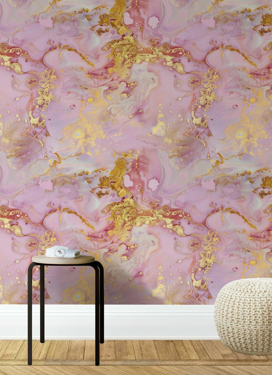 Rose Gold Look Modern Wallpaper, Abstract Peel & Stick Wallpaper, Stylish Room Design, Modern Marble Wallpaper, Luxury Pink Wallpaper