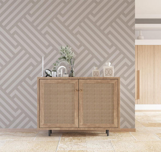 Linear Pattern Wallpaper in Light Tones, Boho Style Pattern Beige Wallpaper, Cool Wallpaper, Stylish Room Design, Abstract Pattern Wallpaper