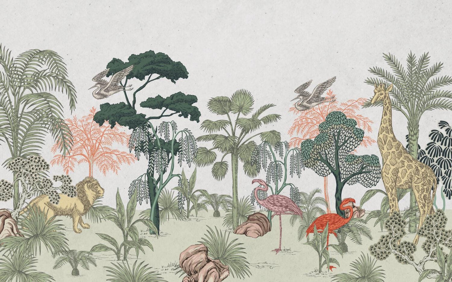 Linear Forest And Animals 3D Wallpaper For Kidsroom, Illustration Childrens Wallpaper, Wall Mural Nursery, Wide Wallpaper, Jungle Wallpaper