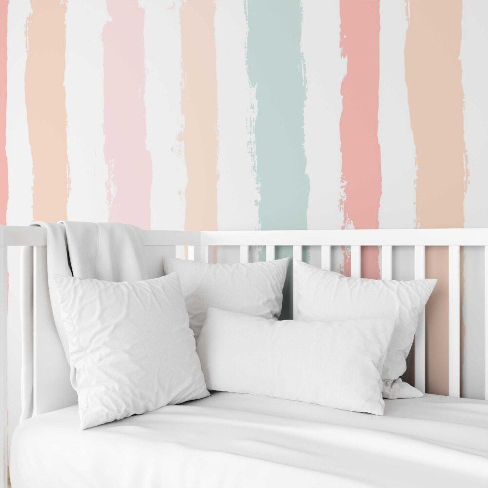 Children's Room Colorful Striped Wallpaper, Fun Kid Mural Illustration Wallpaper Nursery, Art Child Wallpaper, Peel and Stick Baby Wallpaper