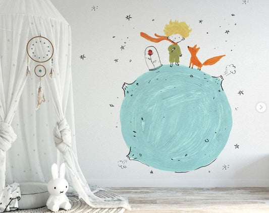 The Little Prince Wallpaper for Kidsroom, İllustration Wallpaper Nursery , Children's Tale Wallpaper , Fun Baby Wallpaper, Art Kid Wallpaper