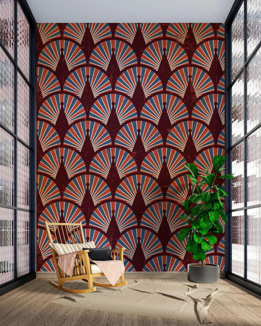 Abstract Wallpaper with Vintage Geometric Pattern, Boho Style Wallpaper, Cool Wallpaper, Stylish Room Design, Modern Pattern Wallpaper
