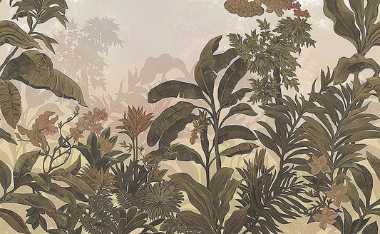 Tropical Exotic Forest Dark Plants Floral Wallpaper, Bohemian Wallpaper, Leaf Mural, Botanical Peel and Stick Wallpaper, Stylish Room Design