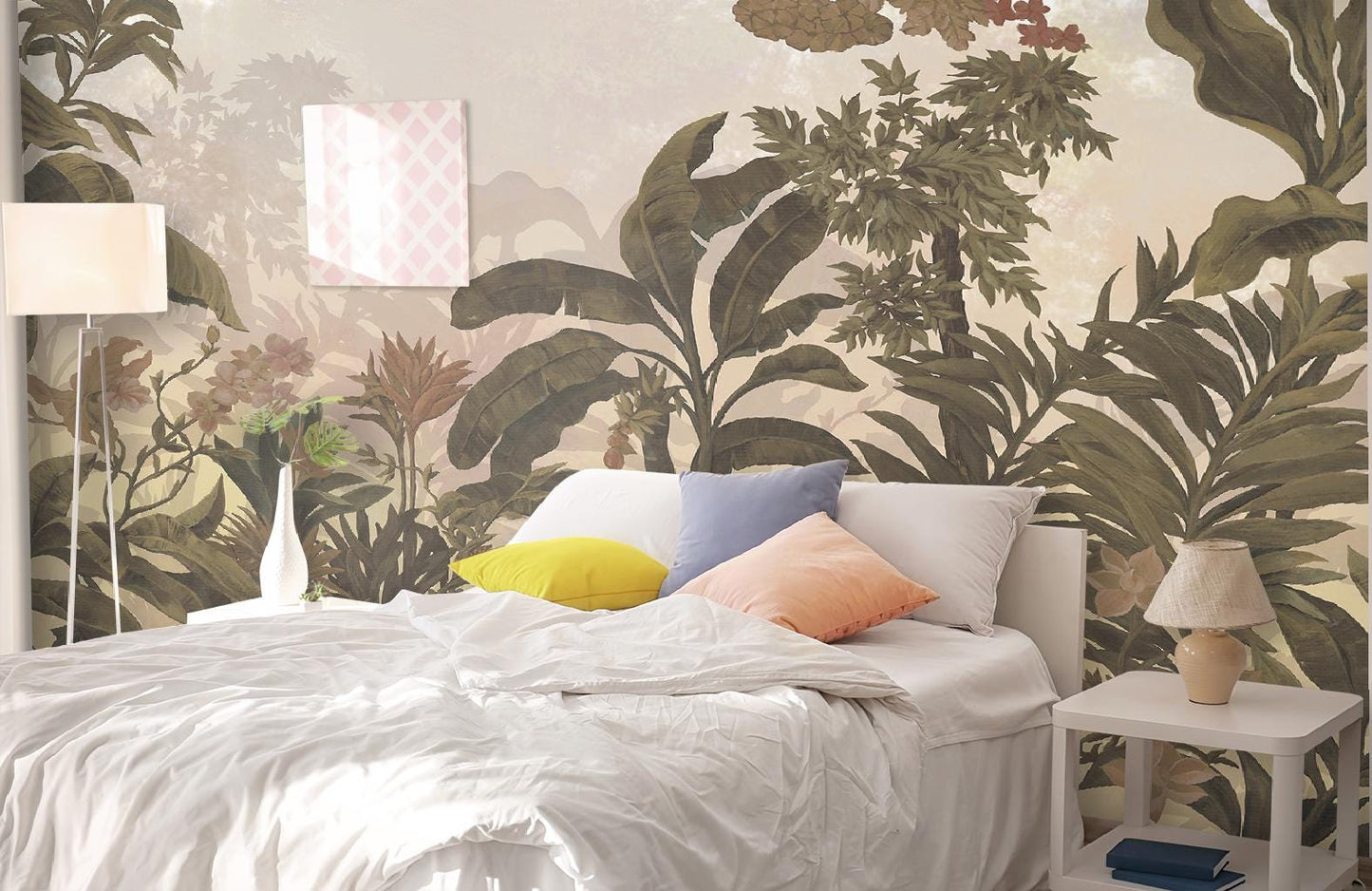 Tropical Exotic Forest Dark Plants Floral Wallpaper, Bohemian Wallpaper, Leaf Mural, Botanical Peel and Stick Wallpaper, Stylish Room Design
