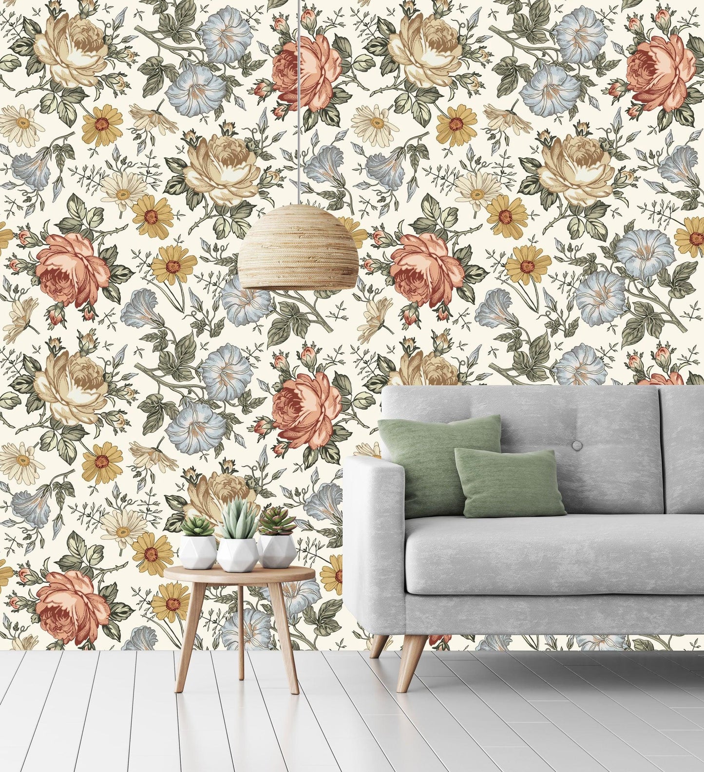 Daisy Rose Hibiscus Flowers Wallpaper, Floral Wallpaper, Colourful Romantic Wall Mural, Peel and Stick Wallpaper, Spring Themed Wallpaper