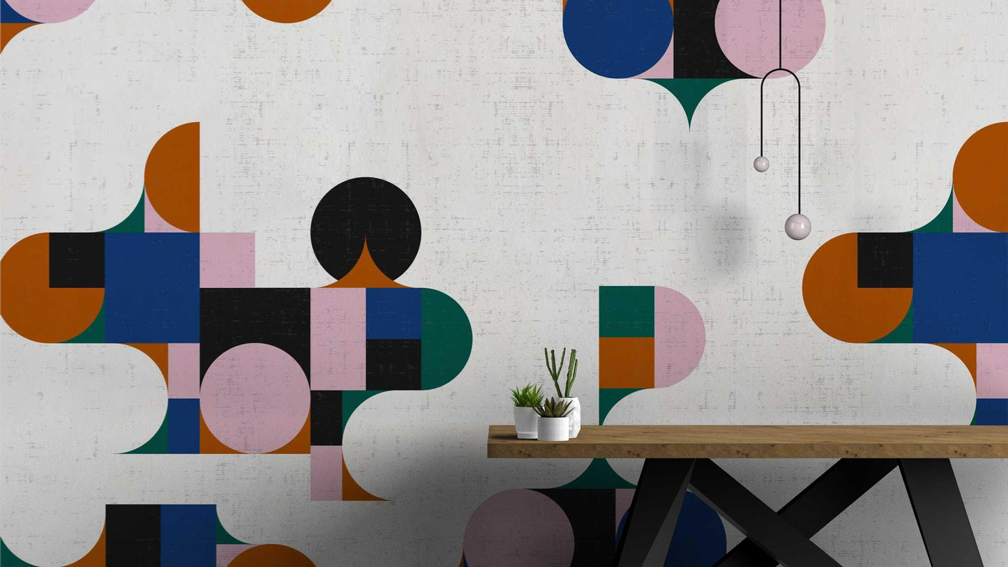 Abstract Colorful Geometric Patterns Wallpaper , Dynamic Shaped Wallpaper, Special Design Asymmetrical Patterned Bathroom Bedroom Wallpaper
