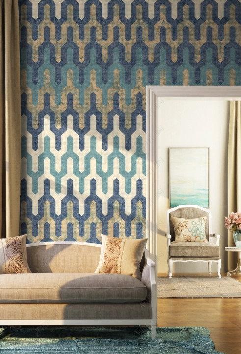 Old Style Abstract Geometric Patterns Wallpaper, Blue Shaped Wallpaper, Elegance Peel and Stick Wallpaper, Stylish Room Design