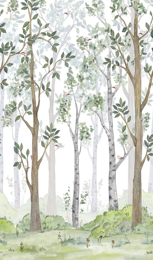 Green Leaves Tree Baby Wallpaper, Wallpaper Nursery, Baby Mural, Watercolor Nature Kids Wallpaper, Forest Kidsroom Wallpaper