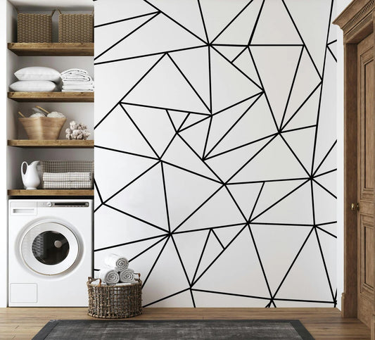 Black and White Mixed Lines Wallpaper, Peel and Stick Wallpaper, Stylish Room Design, Modern Wallpaper, Bathroom Laundry Abstract Wallpaper
