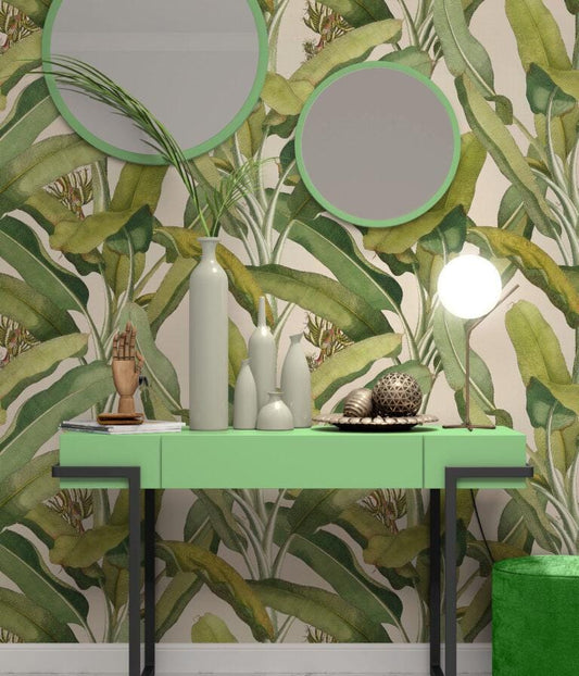Banana Palm Leaves Green Plant Leaves Wallpaper, Bohemian Wallpaper, Leaf Mural, Botany Peel and Stick Wallpaper, Stylish Room Design