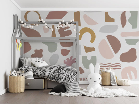 Colorful Large Soft-Edged Abstract Pattern Kid Wallpaper, Fun Kid Mural, Illustration Wallpaper Nursery, Art Child Wallpaper, Baby Wallpaper