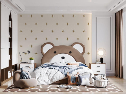 Star Pattern Wallpaper with Beige Background For Kidsroom, Wallpaper Nursery, Child Wallpaper, Sky Baby Wallpaper, Bright Kids Wallpaper