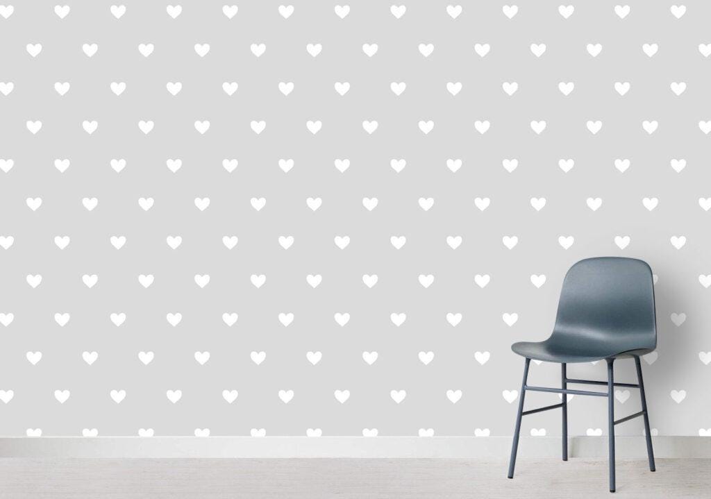 Heart Pattern 3D Gray Wallpaper For Kidsroom, Wallpaper Nursery, Child Wallpaper, Sky Baby Wallpaper, Gray Babyroom Wallpaper