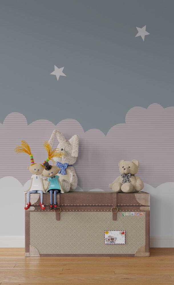 Cloud And Star Patterned Kids Wallpaper, Wallpaper Nursery, Child Wallpaper, Sky Baby Wallpaper, Cloudy Wallpaper, Wallpaper for School