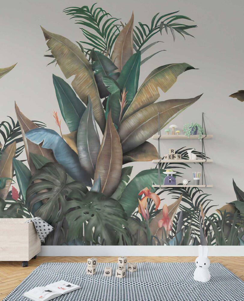 Large Leaf Tropical Patterned Kids 3D Wallpaper, Children and Baby Wallpaper, Tropical Forest Wallpaper Nursery, Wild Jungle Wallpaper