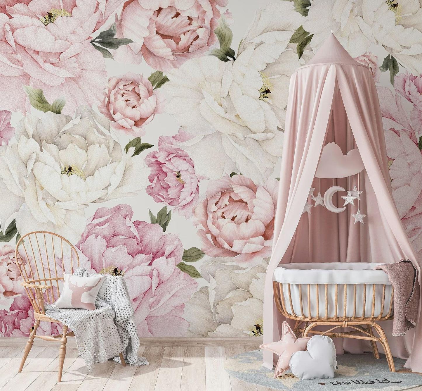 Pink and White Peony Flowers Wallpaper, Floral Wallpaper, Colourful Romantic Wall Mural, Peel and Stick Wallpaper, Spring Themed Wallpaper